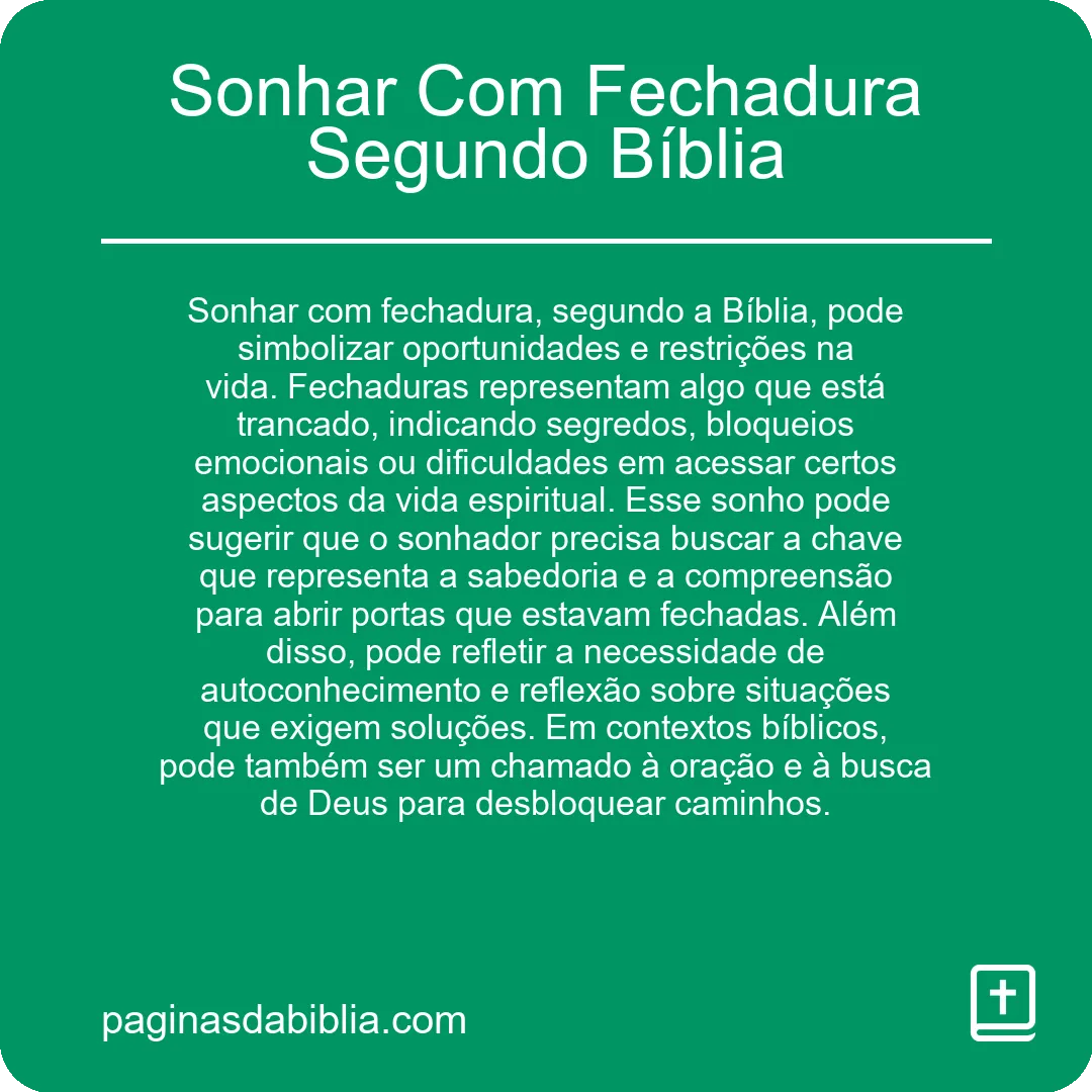 Sonhar Com Fechadura Segundo Bíblia