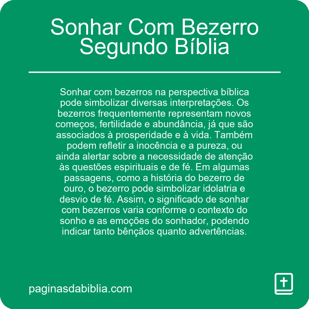 Sonhar Com Bezerro Segundo Bíblia