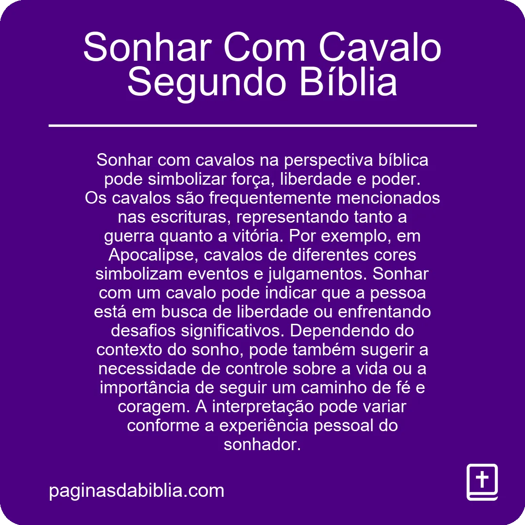 Sonhar Com Cavalo Segundo Bíblia