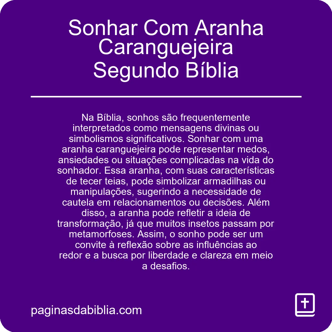 Sonhar Com Aranha Caranguejeira Segundo Bíblia