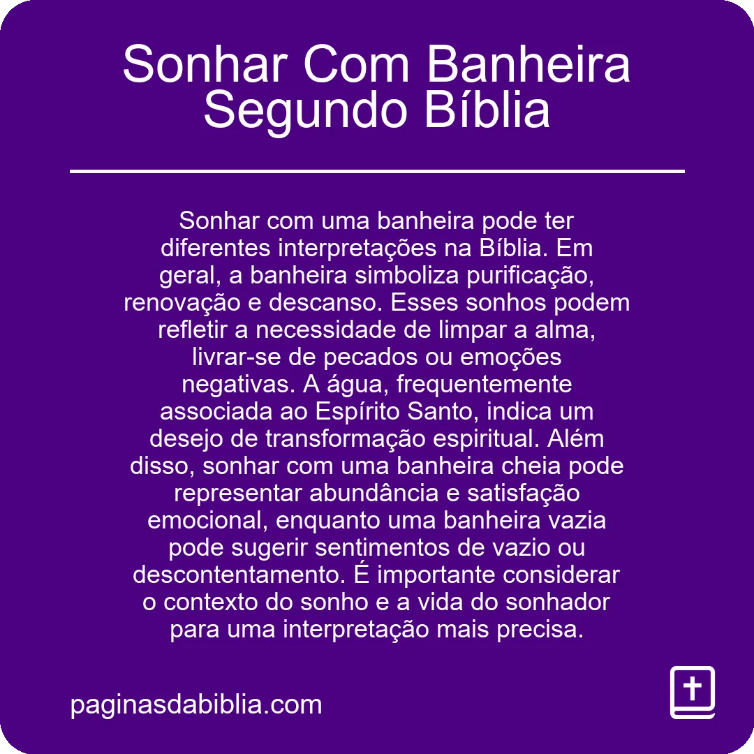 Sonhar Com Banheira Segundo Bíblia