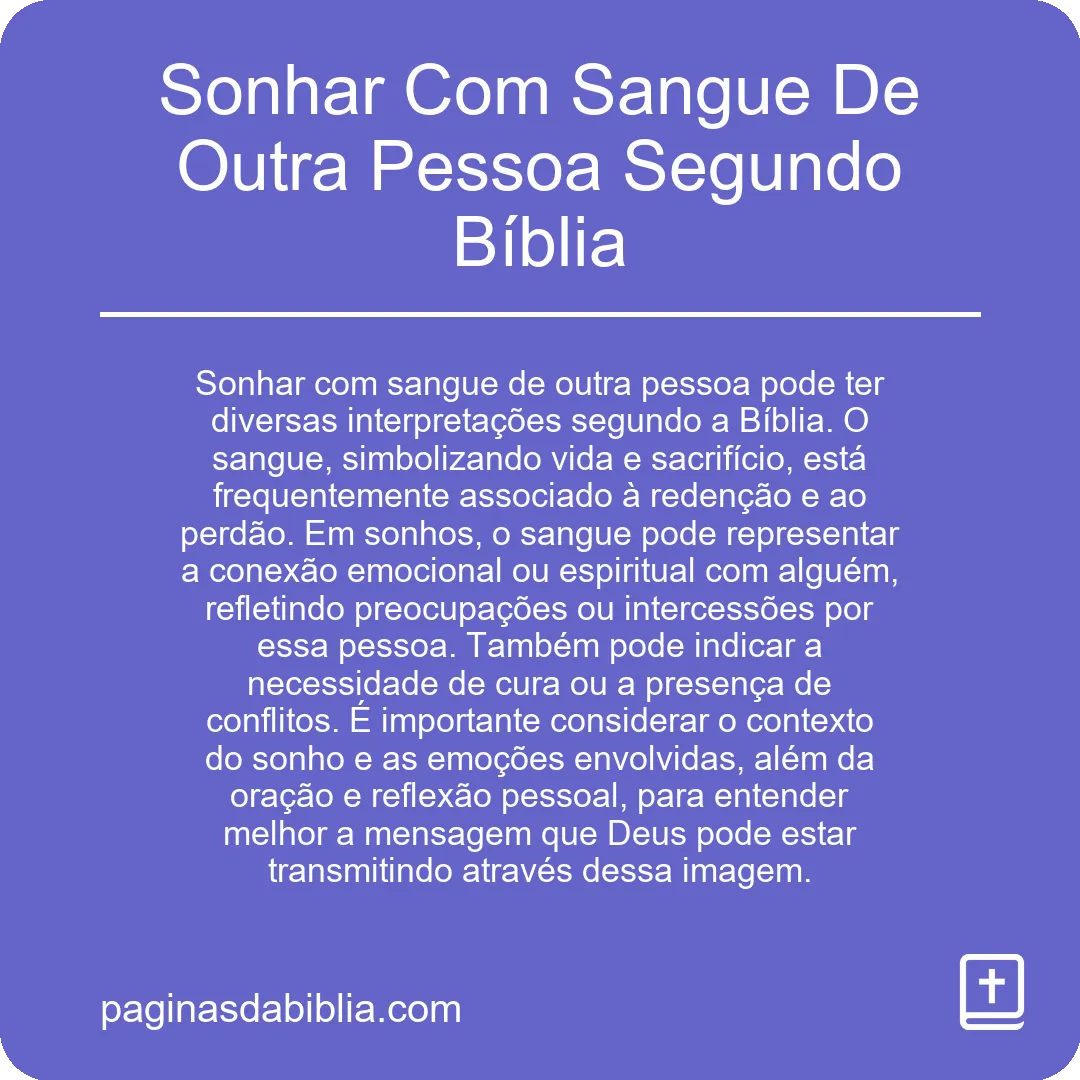 Sonhar Com Sangue De Outra Pessoa Segundo Bíblia