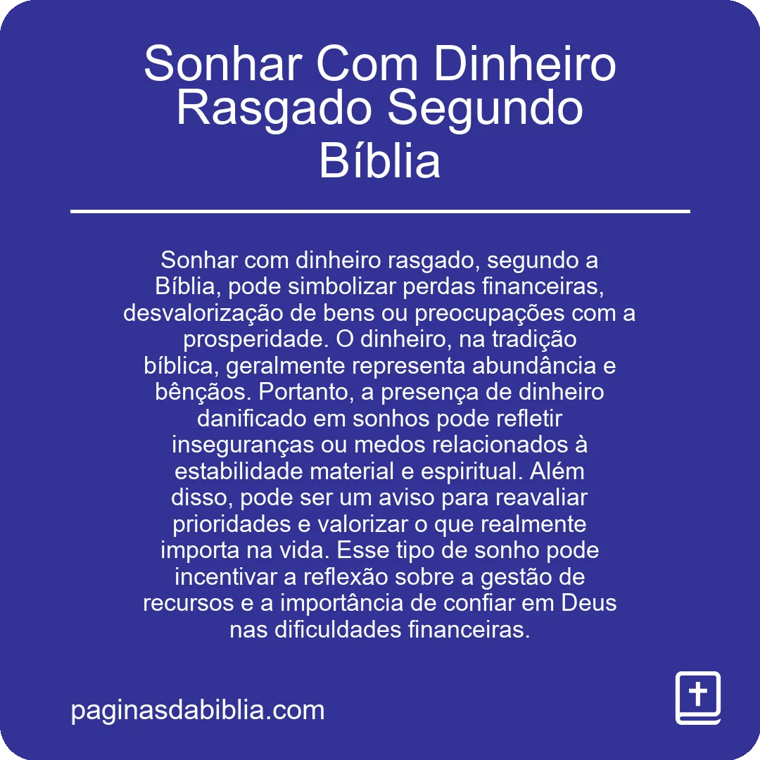 Sonhar Com Dinheiro Rasgado Segundo Bíblia