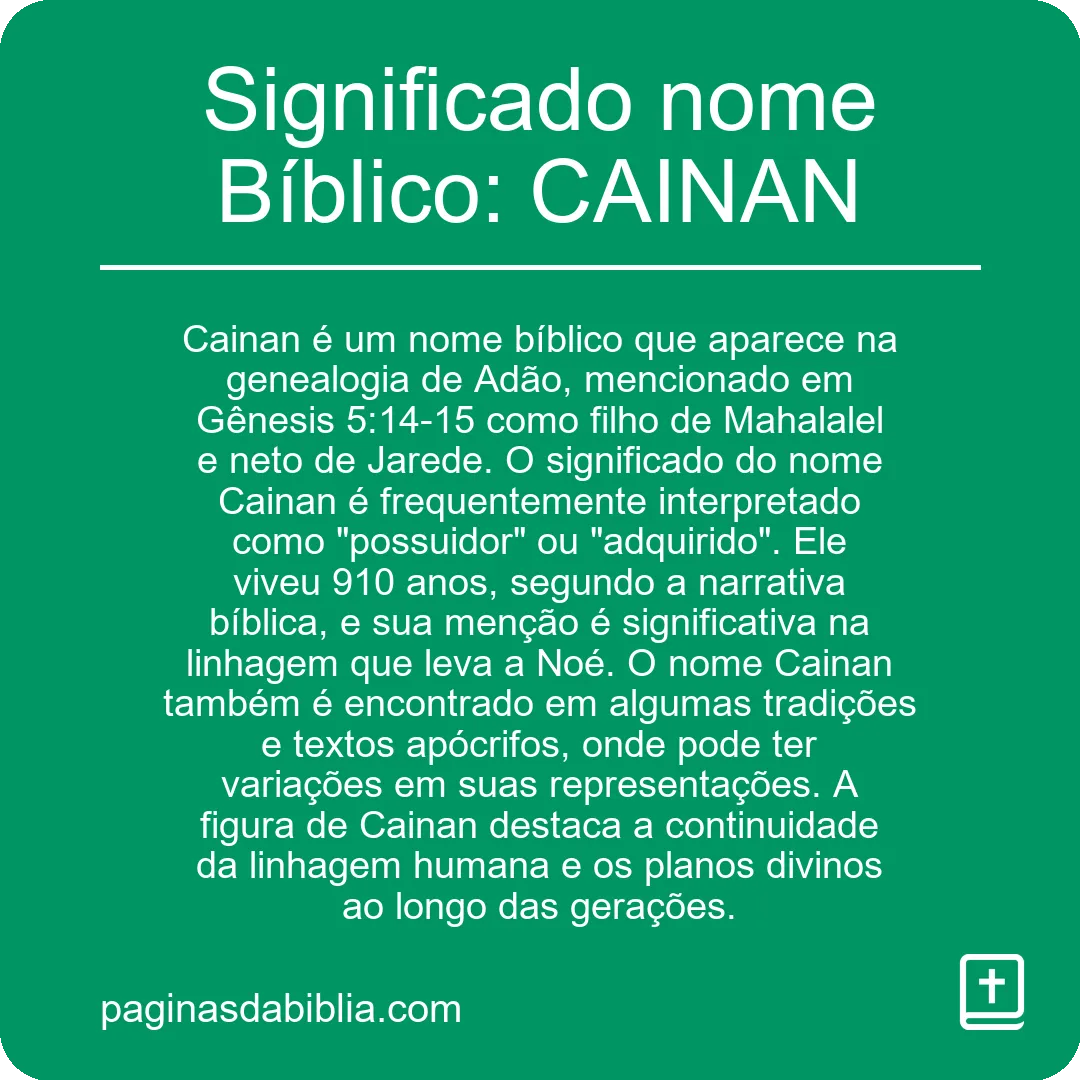 Significado nome Bíblico: CAINAN