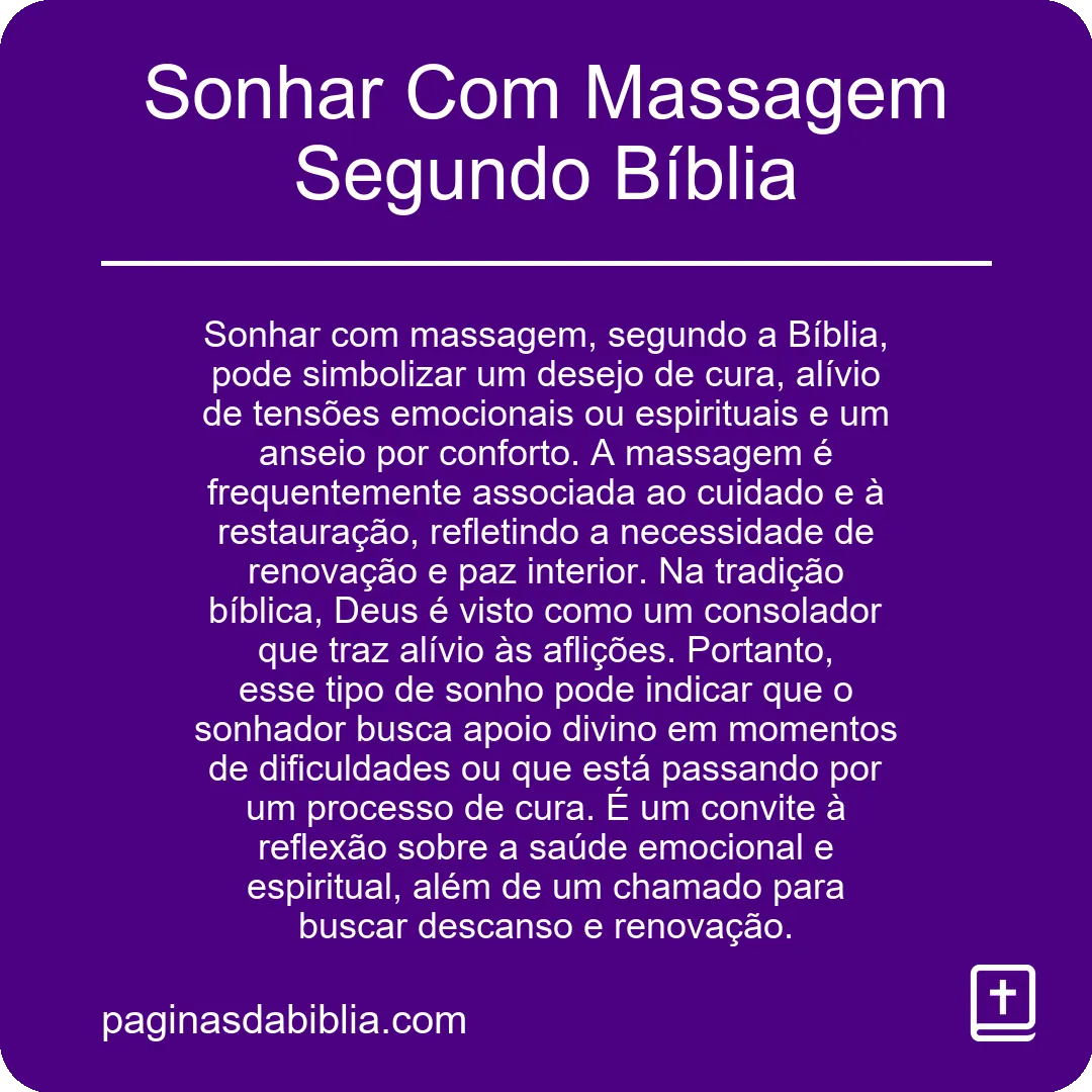 Sonhar Com Massagem Segundo Bíblia