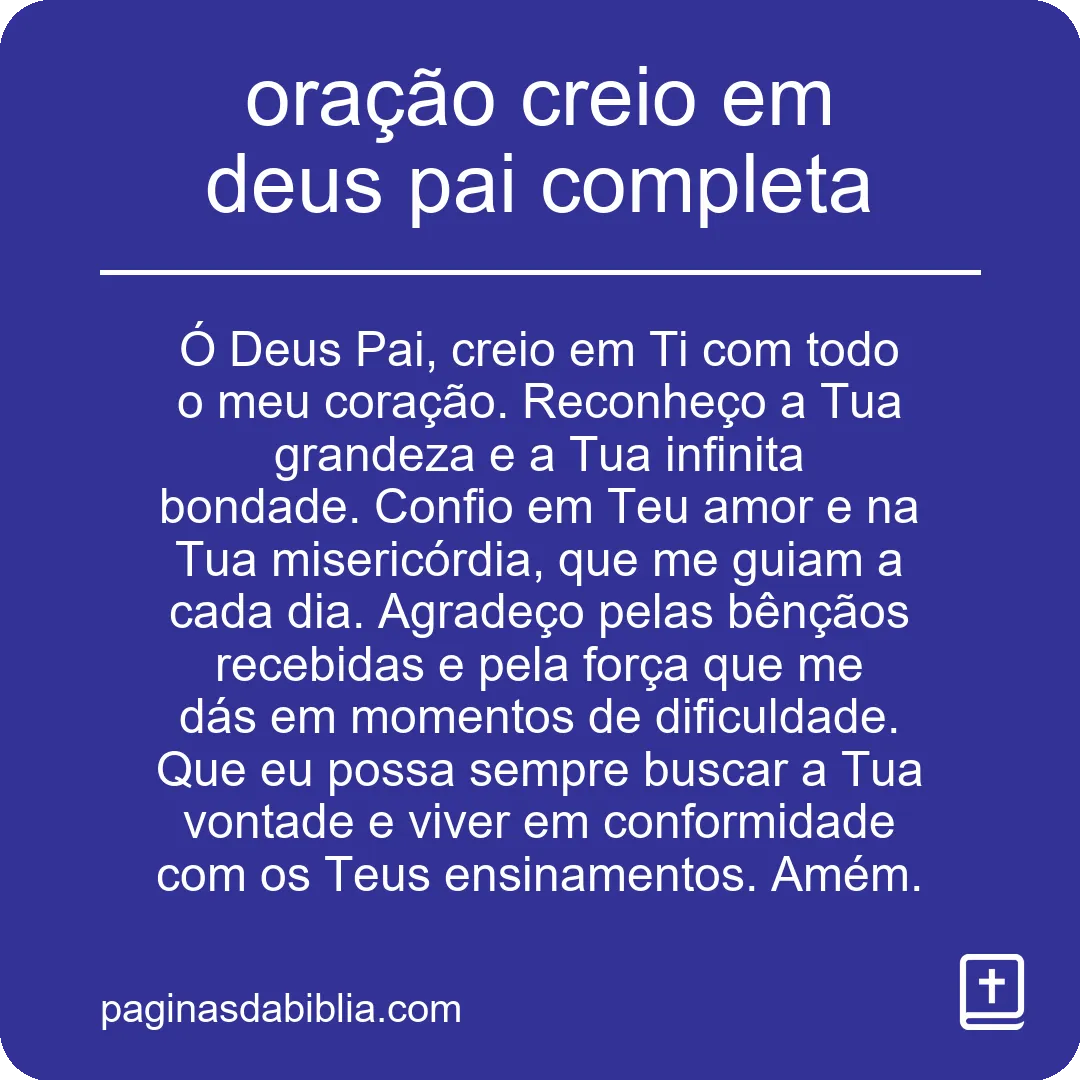 oração creio em deus pai completa