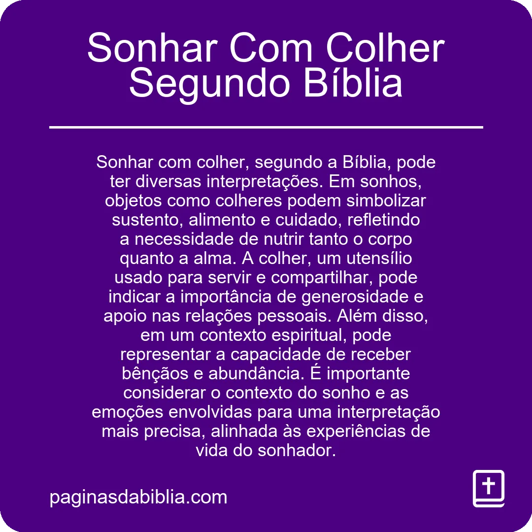 Sonhar Com Colher Segundo Bíblia