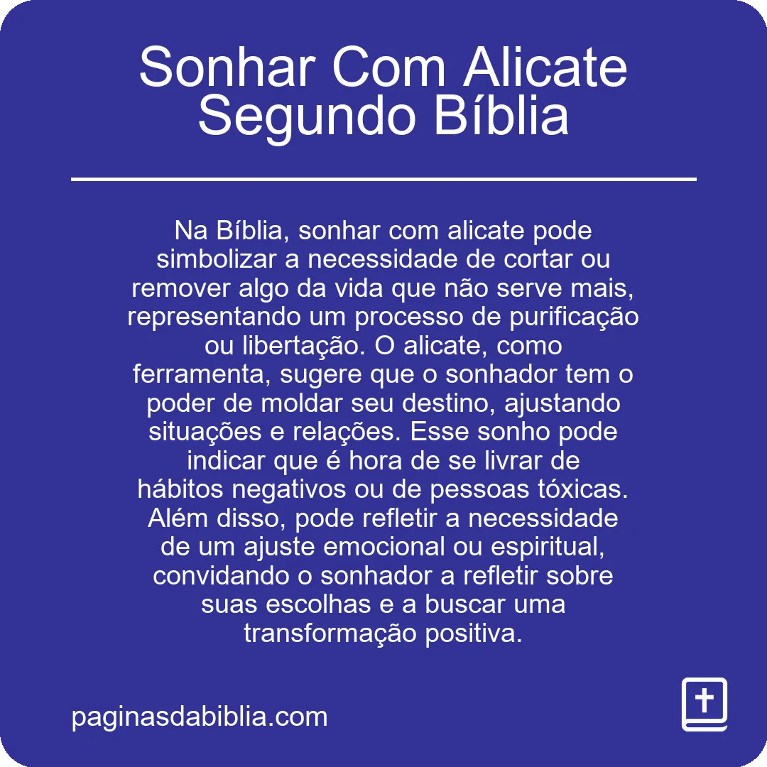 Sonhar Com Alicate Segundo Bíblia