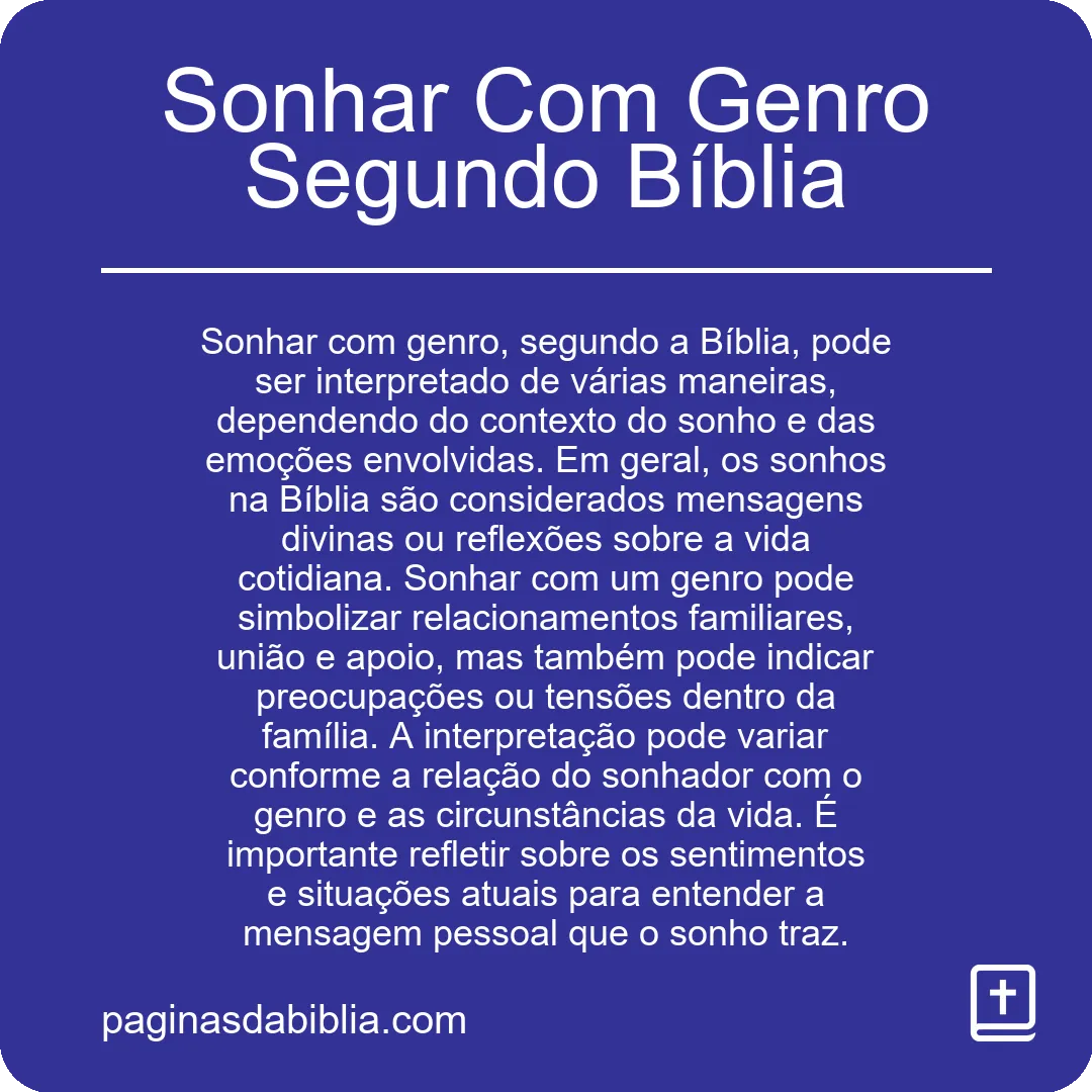 Sonhar Com Genro Segundo Bíblia