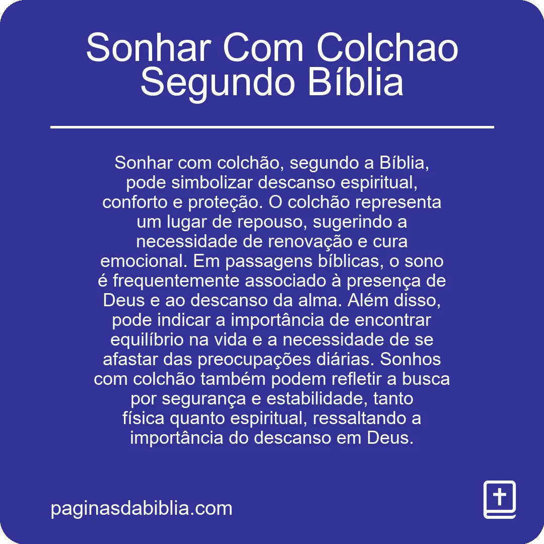 Sonhar Com Colchao Segundo Bíblia