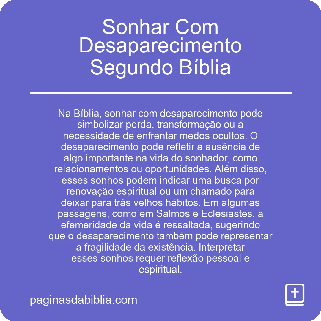 Sonhar Com Desaparecimento Segundo Bíblia