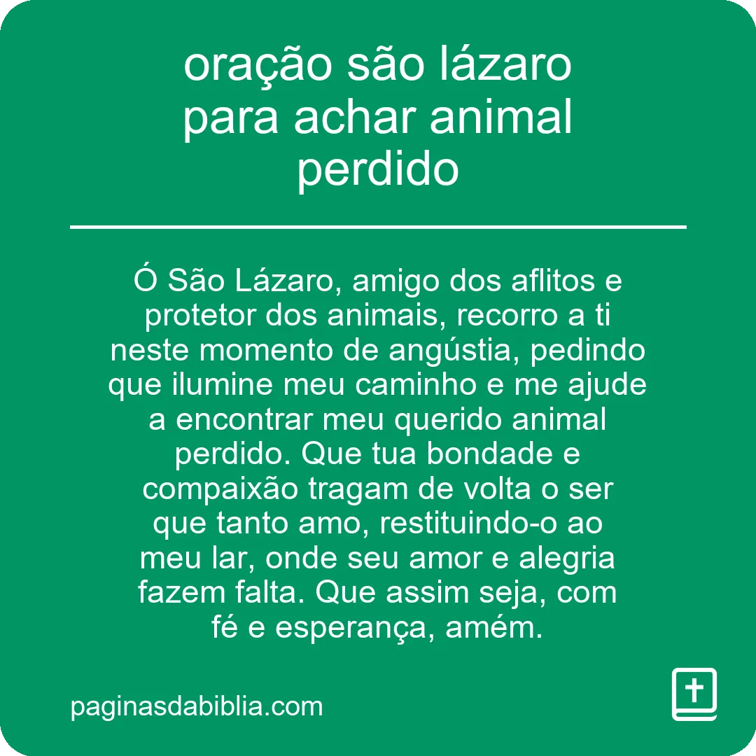 oração são lázaro para achar animal perdido