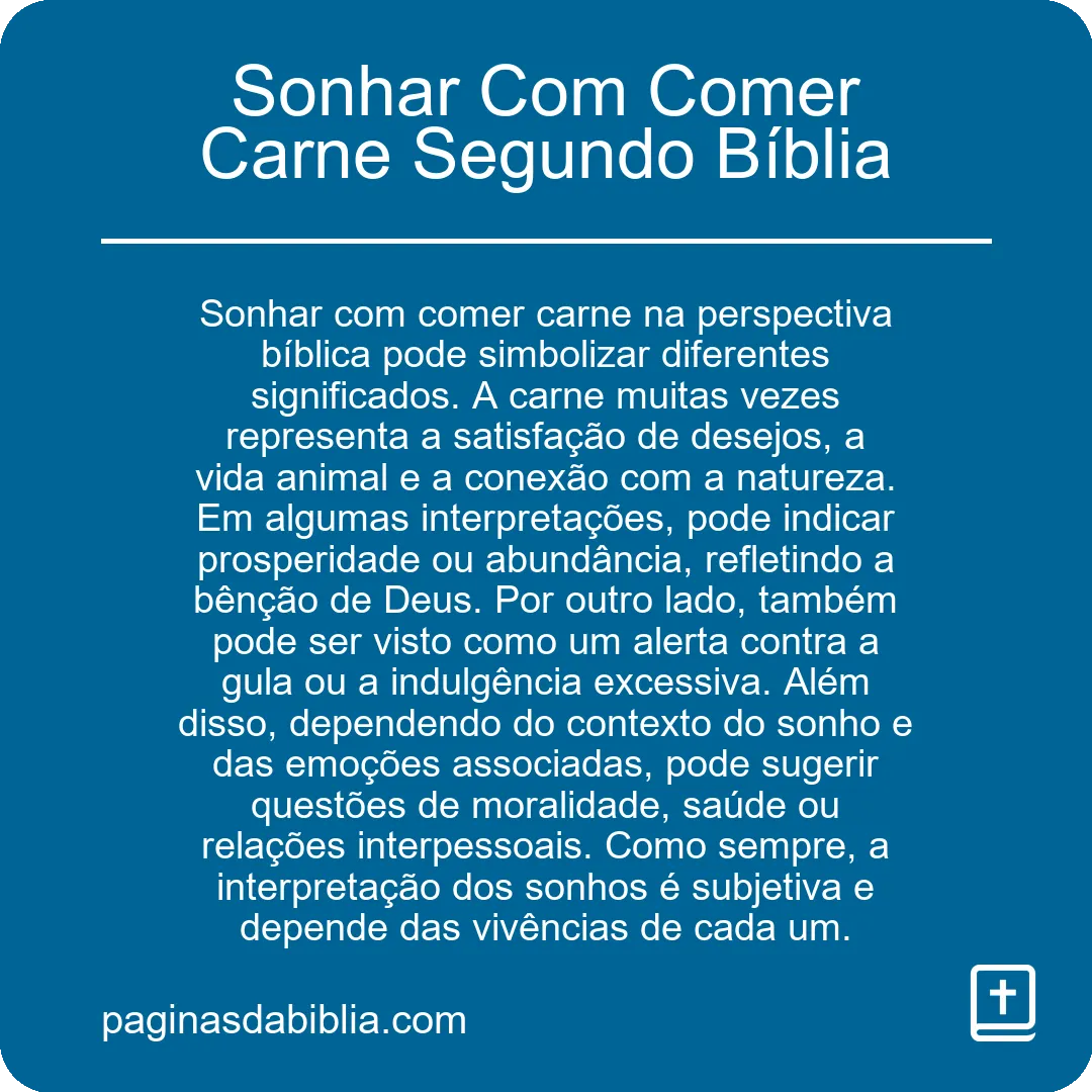 Sonhar Com Comer Carne Segundo Bíblia