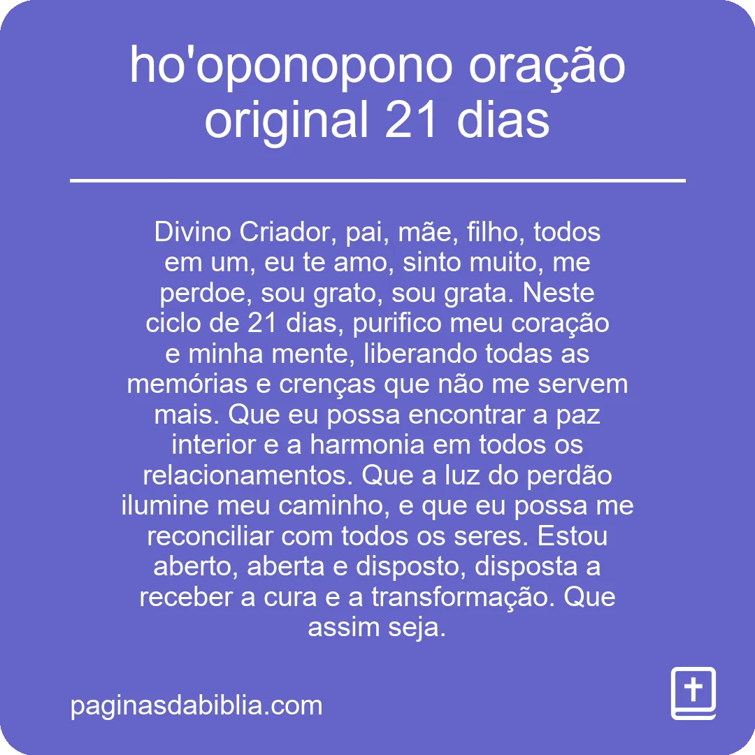 ho'oponopono oração original 21 dias