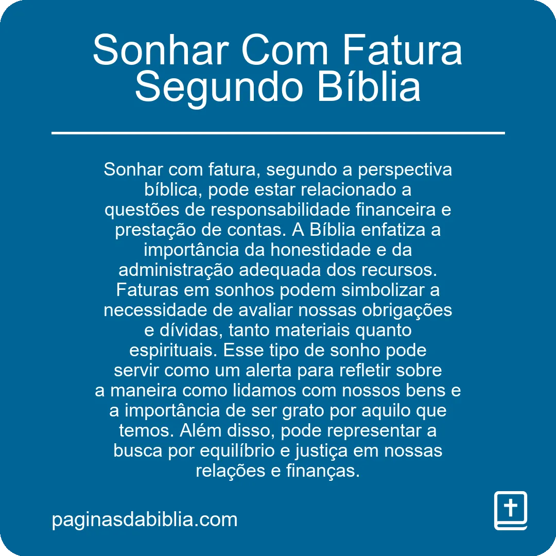 Sonhar Com Fatura Segundo Bíblia