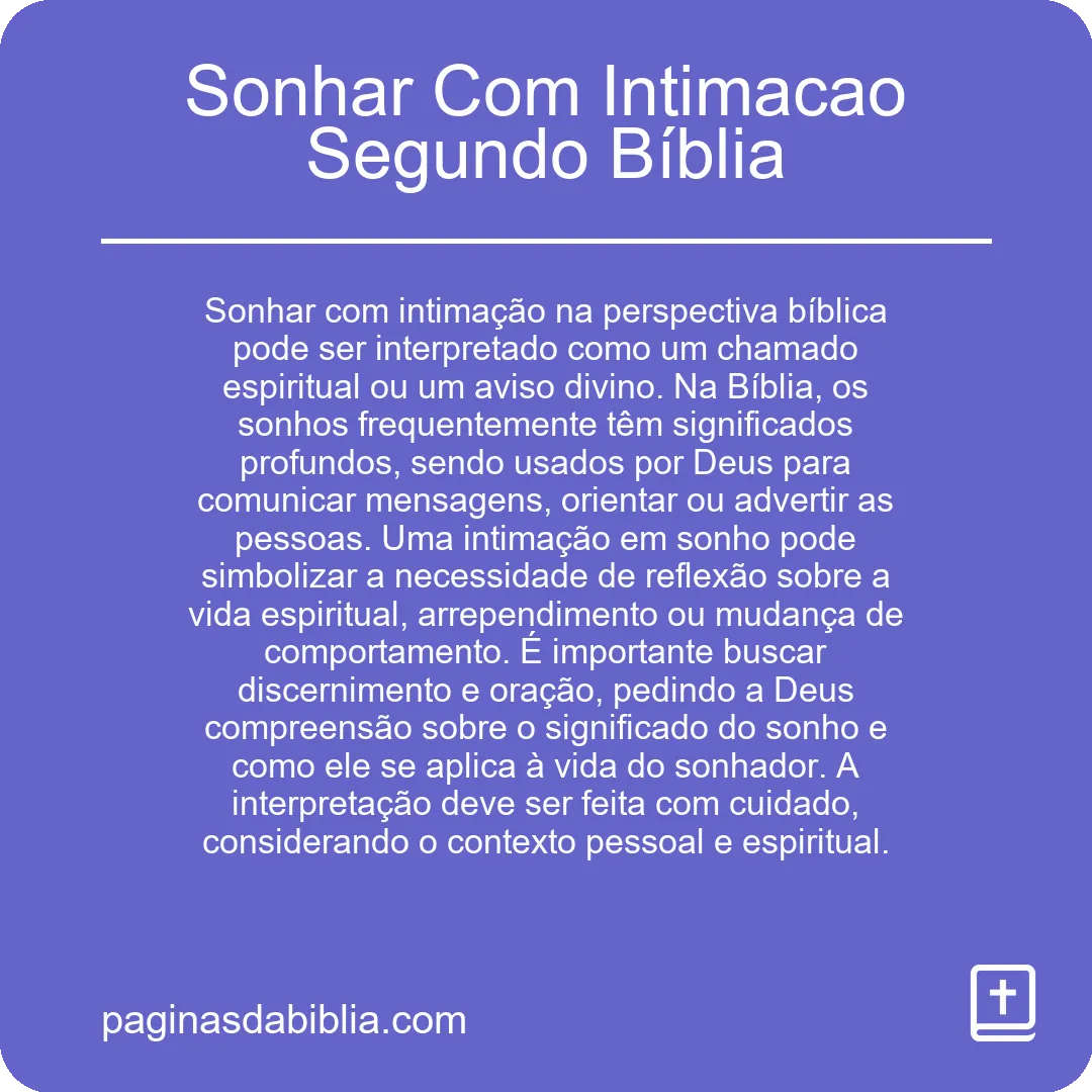 Sonhar Com Intimacao Segundo Bíblia