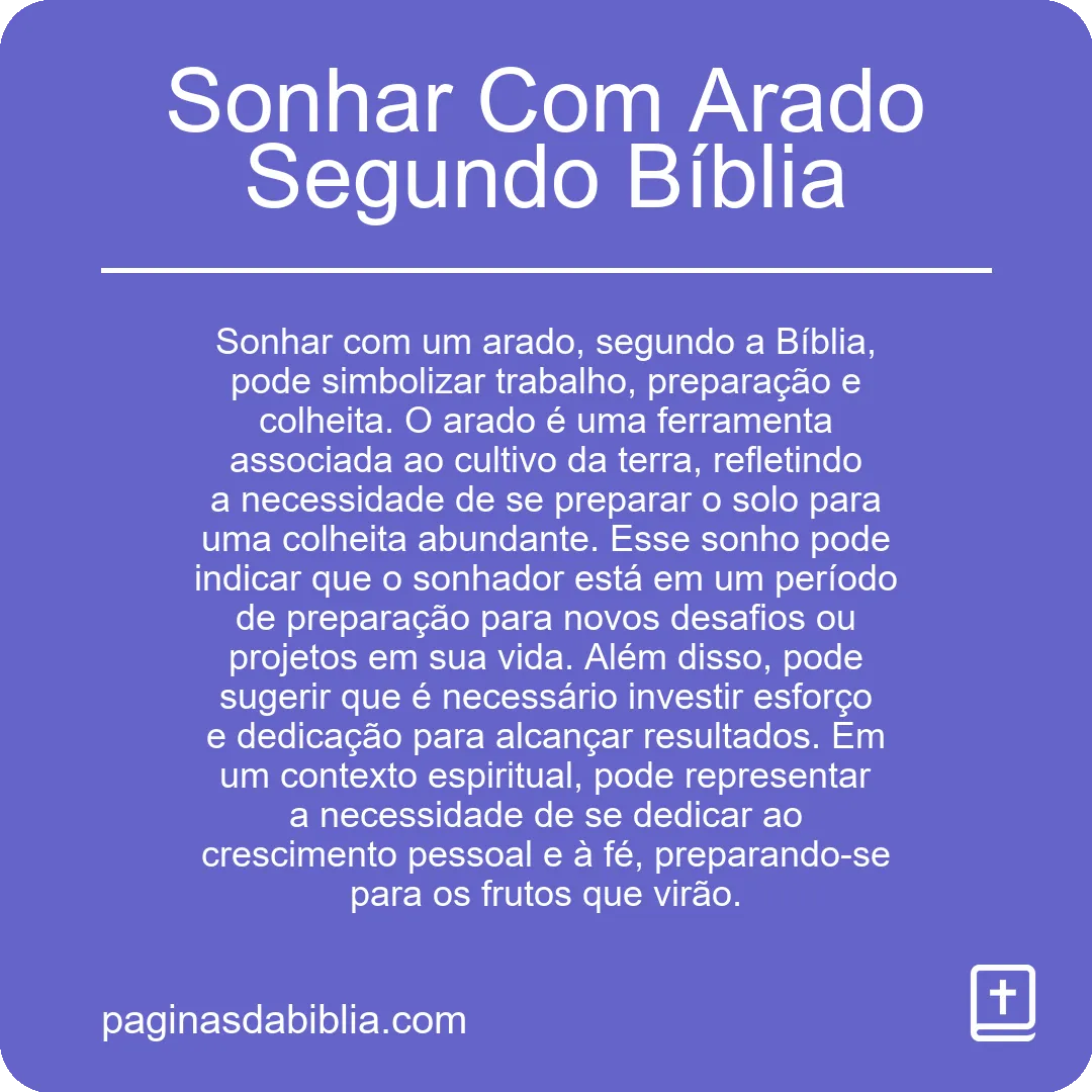 Sonhar Com Arado Segundo Bíblia