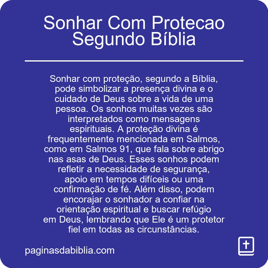 Sonhar Com Protecao Segundo Bíblia