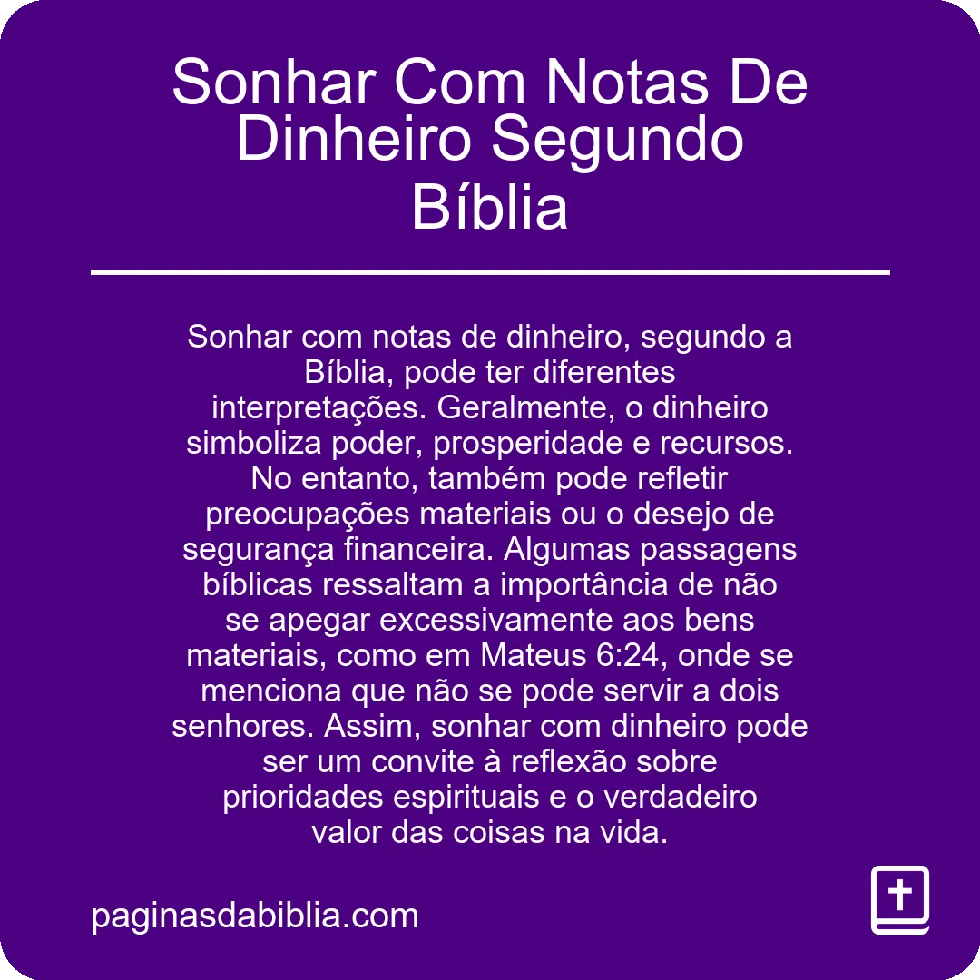 Sonhar Com Notas De Dinheiro Segundo Bíblia