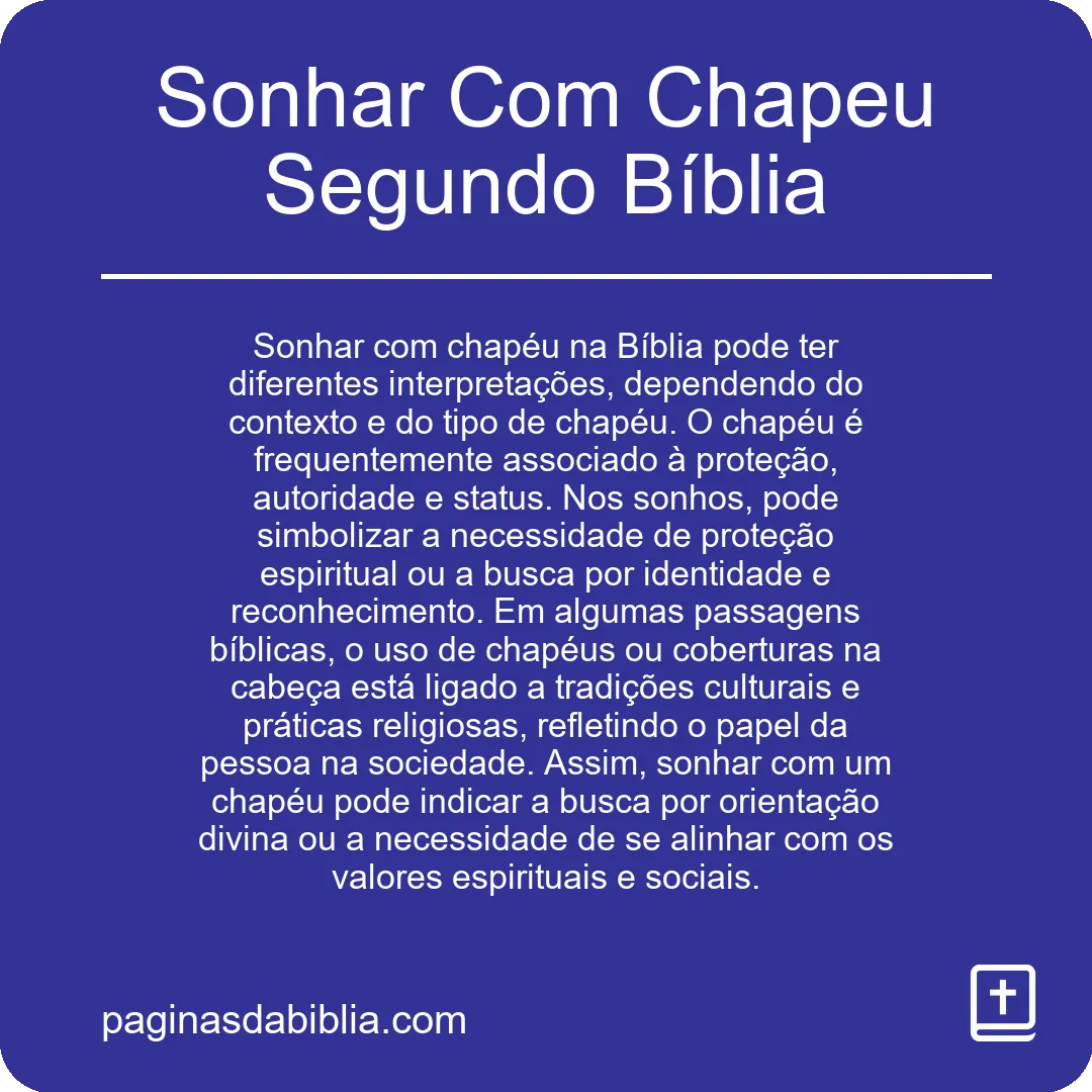 Sonhar Com Chapeu Segundo Bíblia