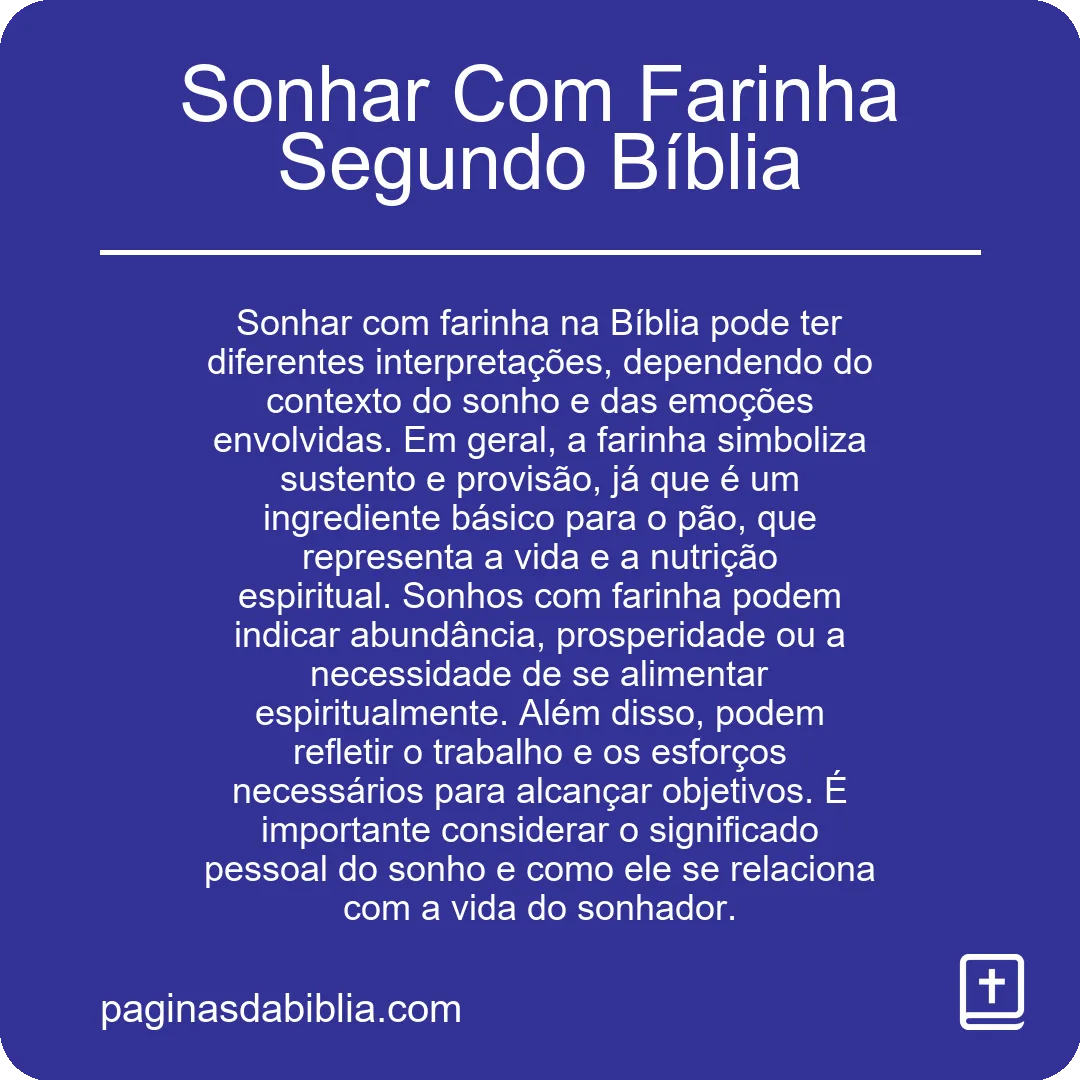 Sonhar Com Farinha Segundo Bíblia