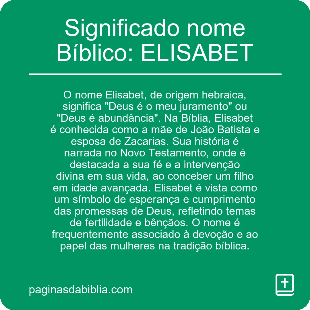 Significado nome Bíblico: ELISABET