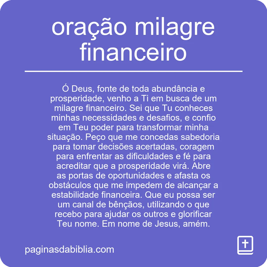 oração milagre financeiro