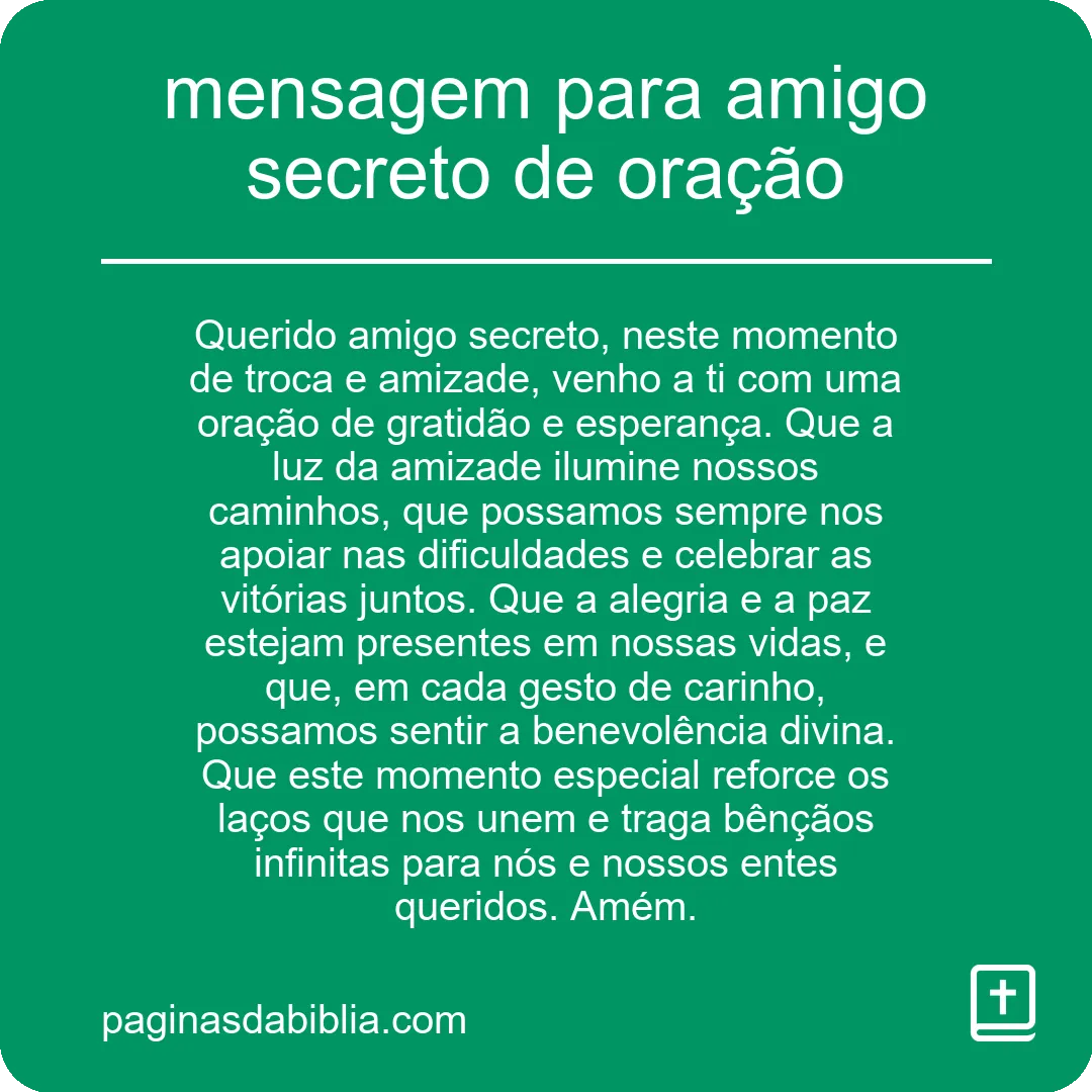 mensagem para amigo secreto de oração