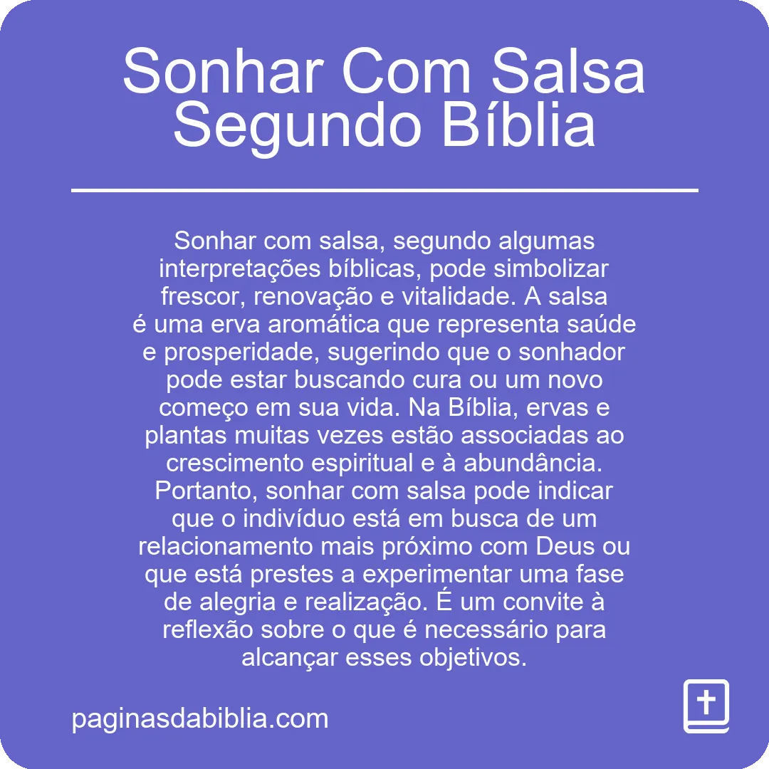 Sonhar Com Salsa Segundo Bíblia