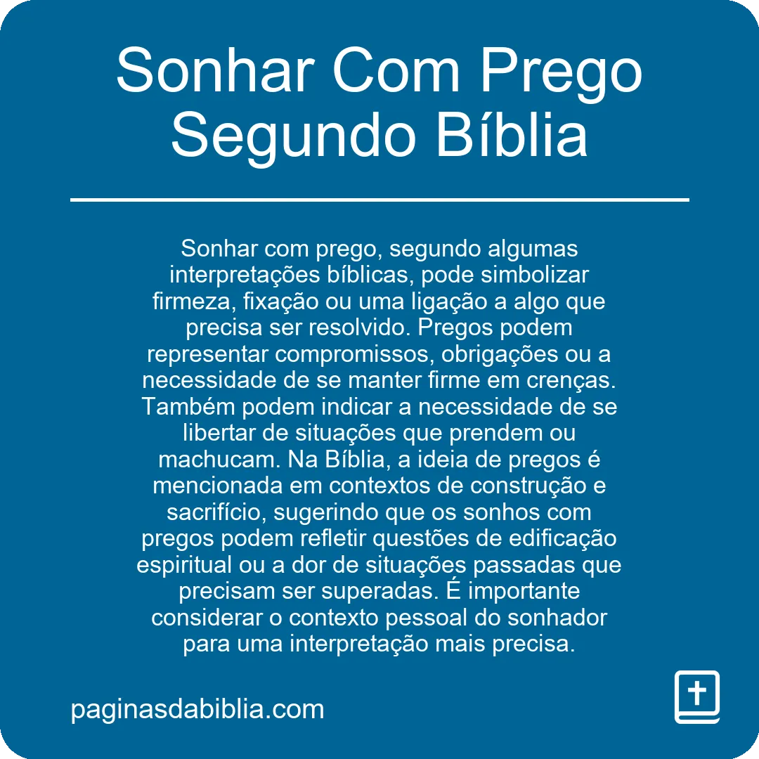 Sonhar Com Prego Segundo Bíblia