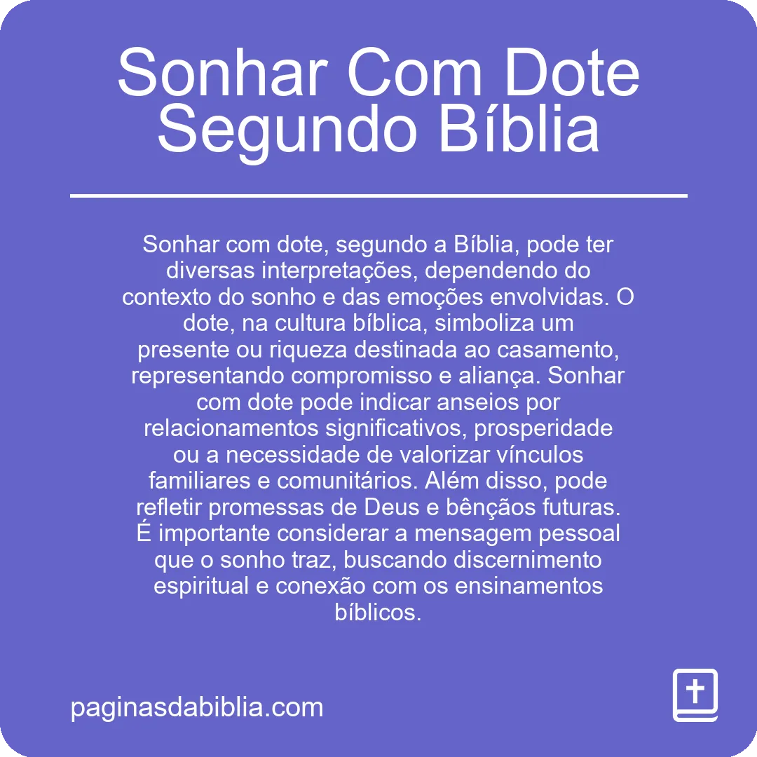 Sonhar Com Dote Segundo Bíblia