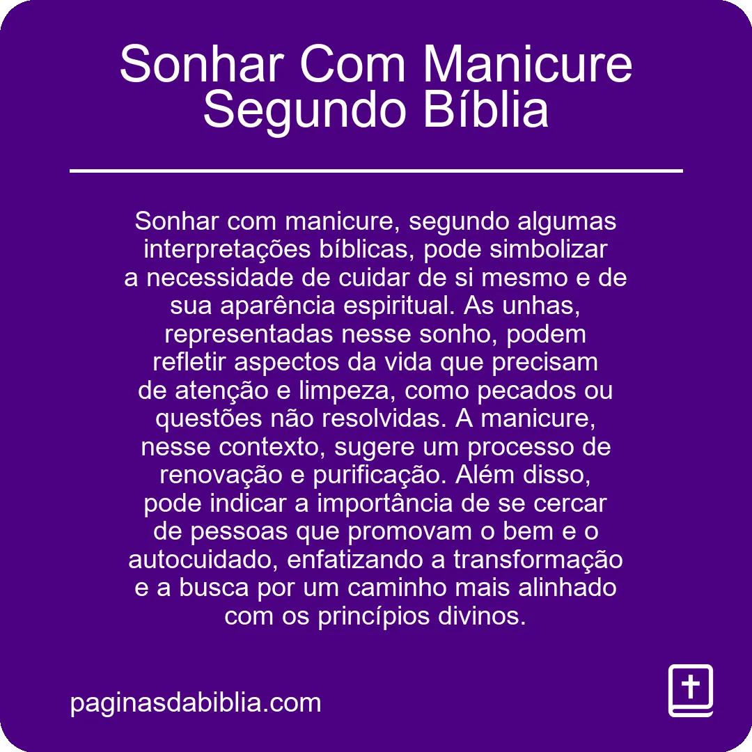 Sonhar Com Manicure Segundo Bíblia