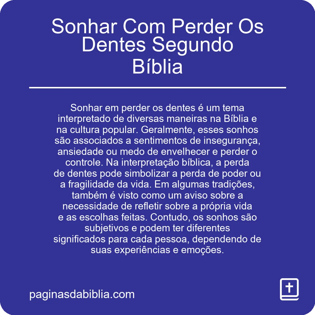 Sonhar Com Perder Os Dentes Segundo Bíblia