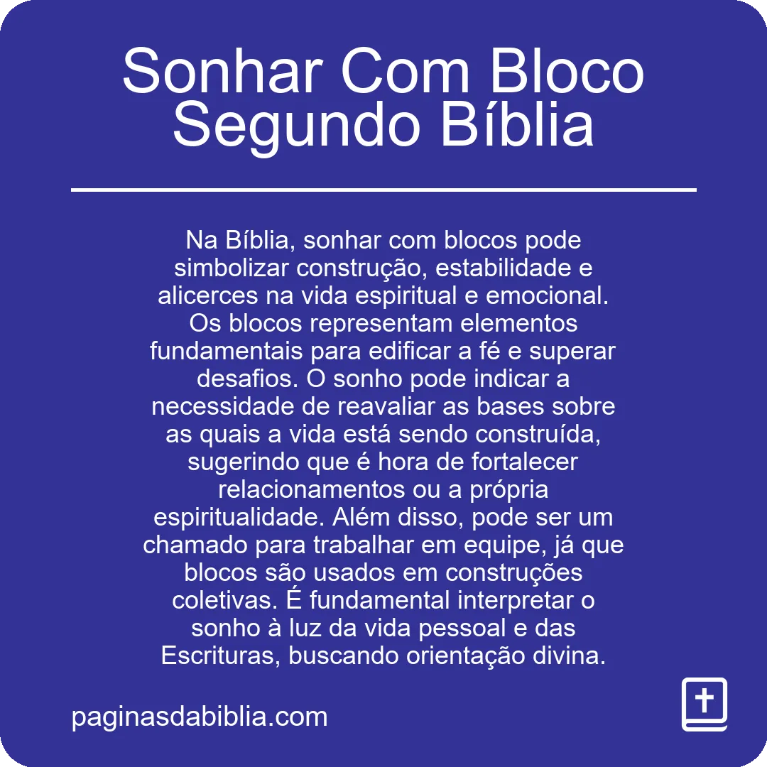 Sonhar Com Bloco Segundo Bíblia