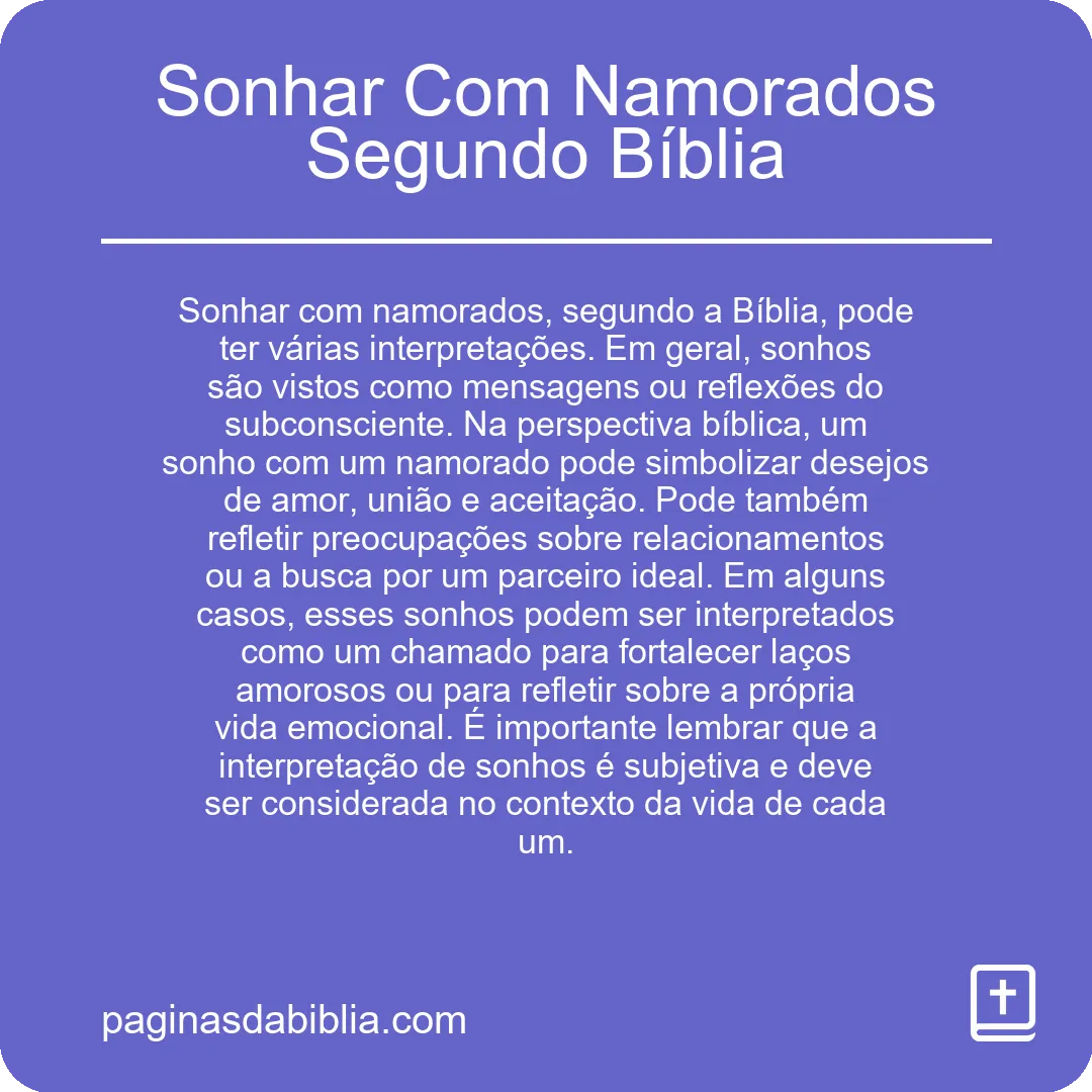 Sonhar Com Namorados Segundo Bíblia