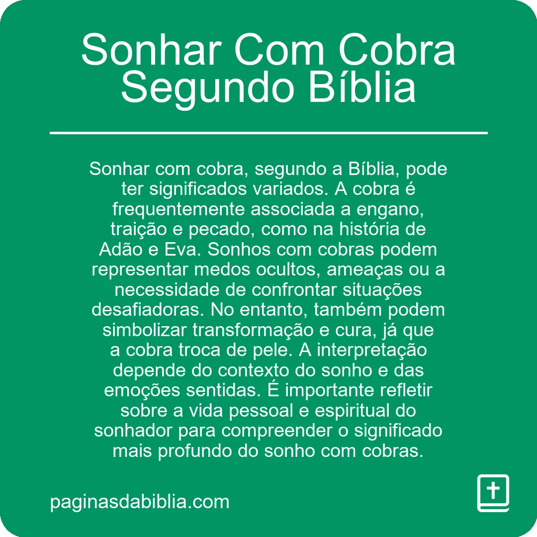 Sonhar Com Cobra Segundo Bíblia