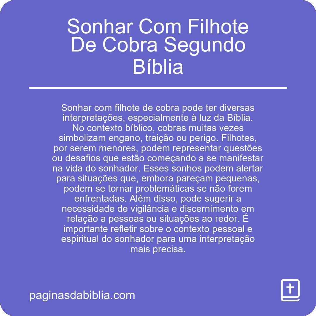 Sonhar Com Filhote De Cobra Segundo Bíblia