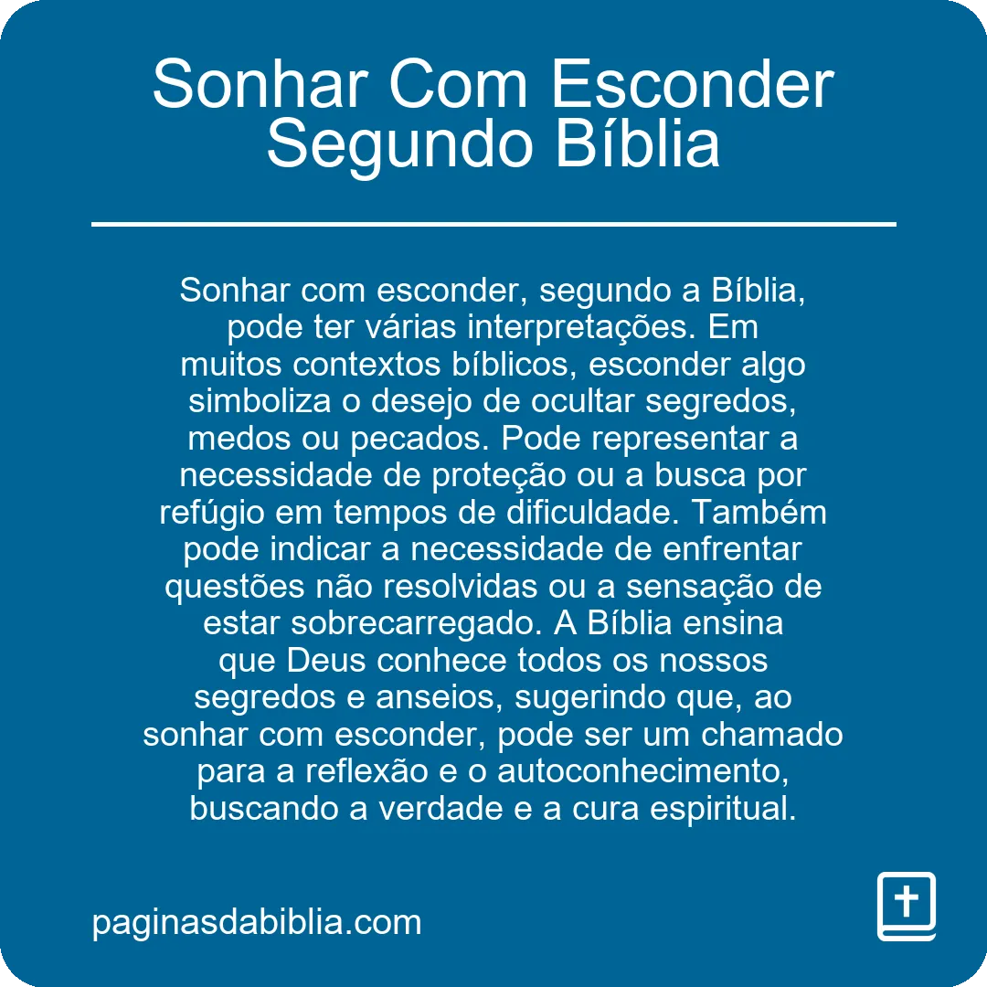 Sonhar Com Esconder Segundo Bíblia