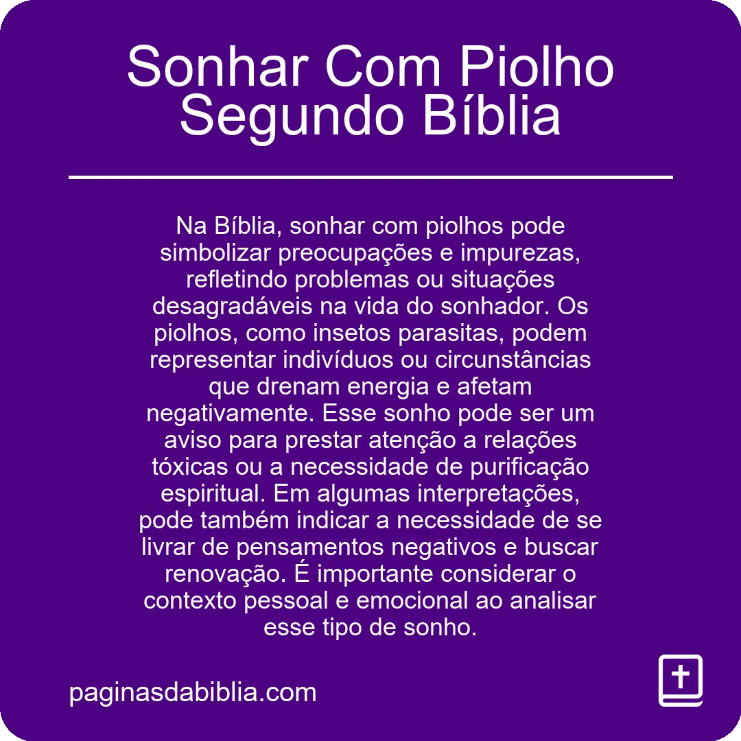 Sonhar Com Piolho Segundo Bíblia