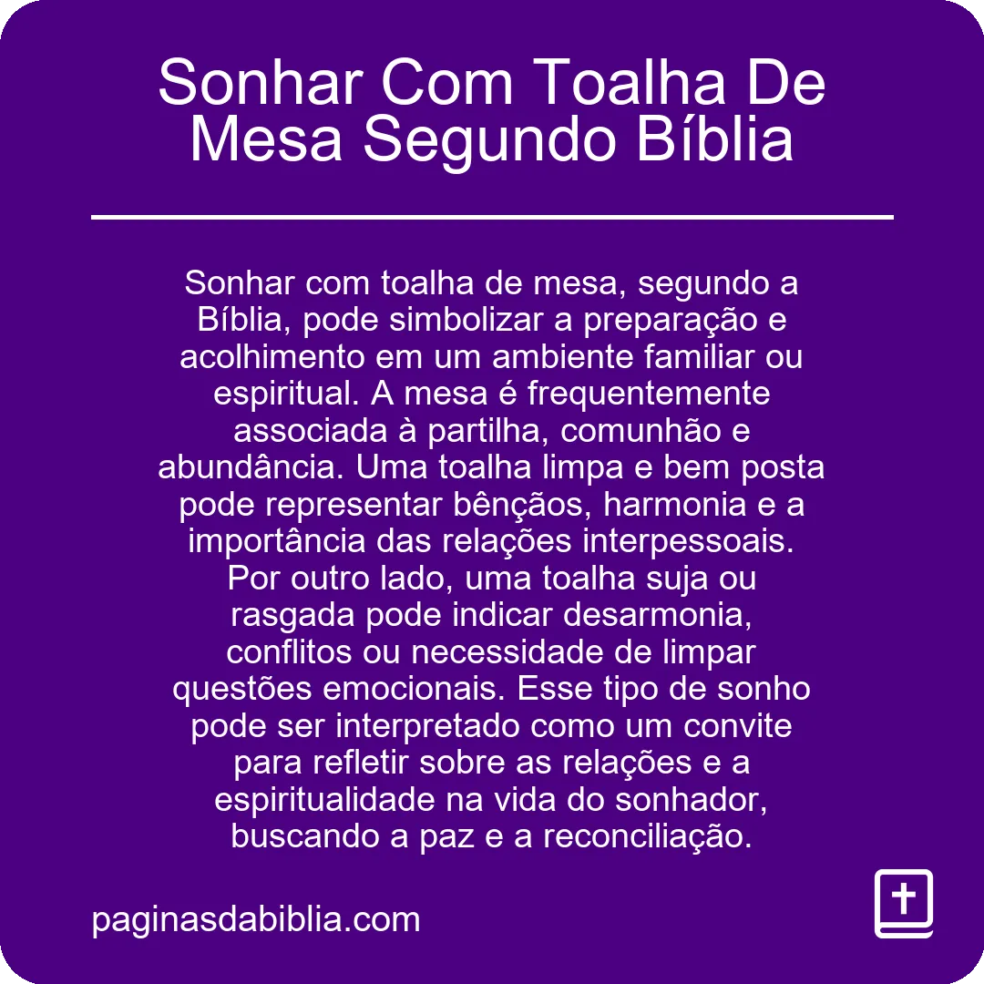 Sonhar Com Toalha De Mesa Segundo Bíblia