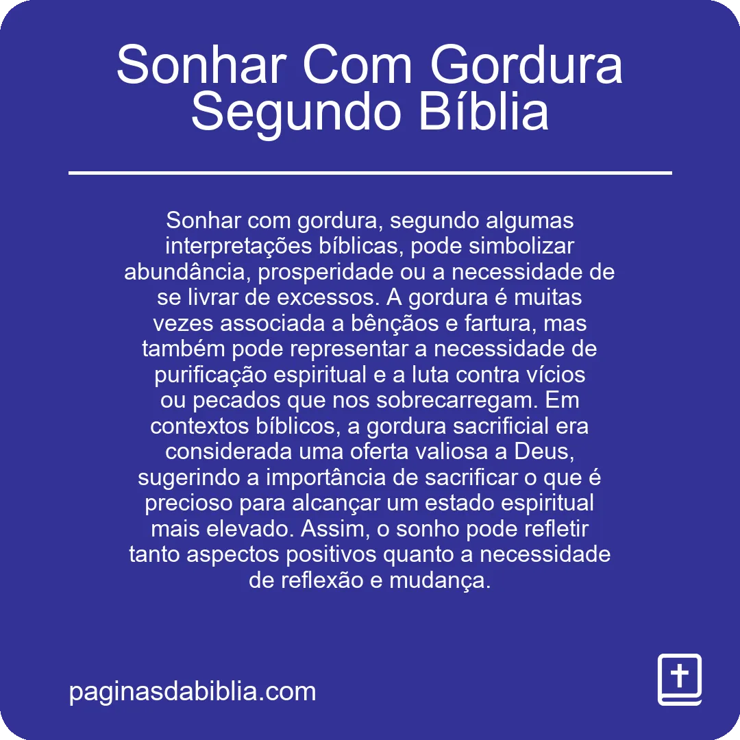 Sonhar Com Gordura Segundo Bíblia