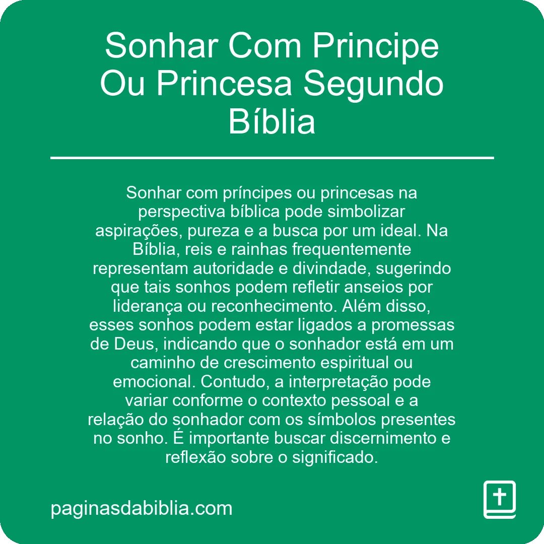 Sonhar Com Principe Ou Princesa Segundo Bíblia