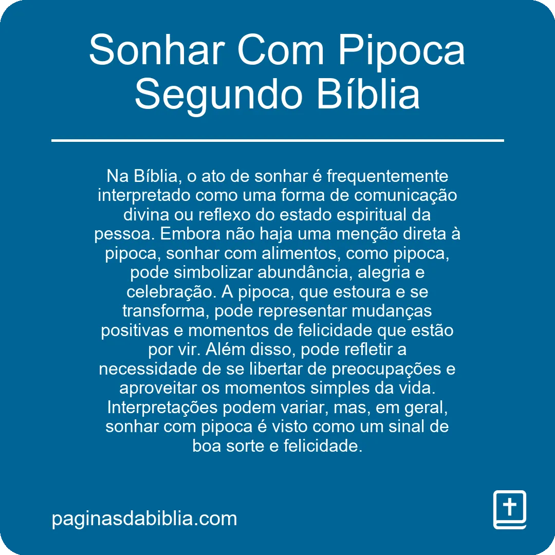 Sonhar Com Pipoca Segundo Bíblia