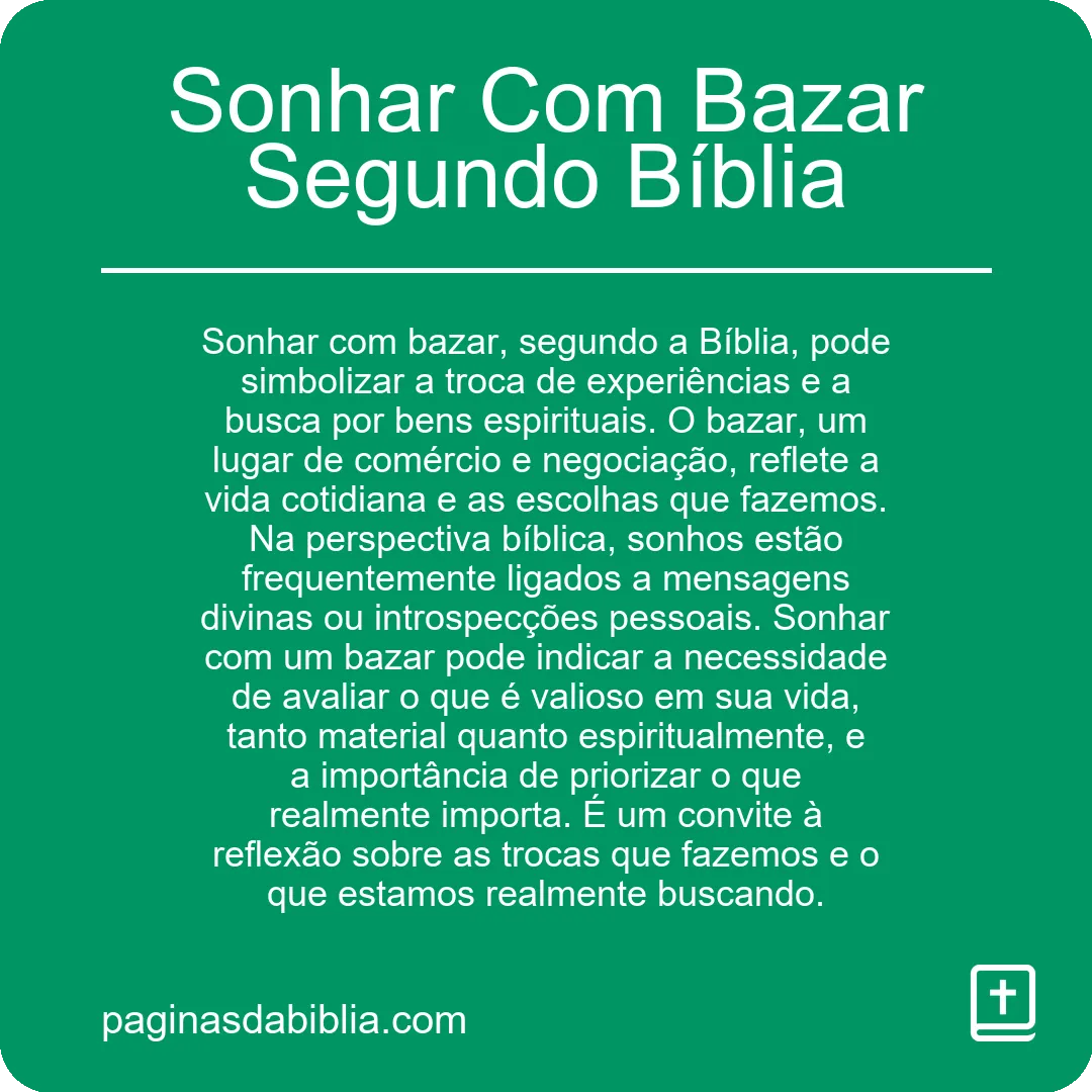 Sonhar Com Bazar Segundo Bíblia