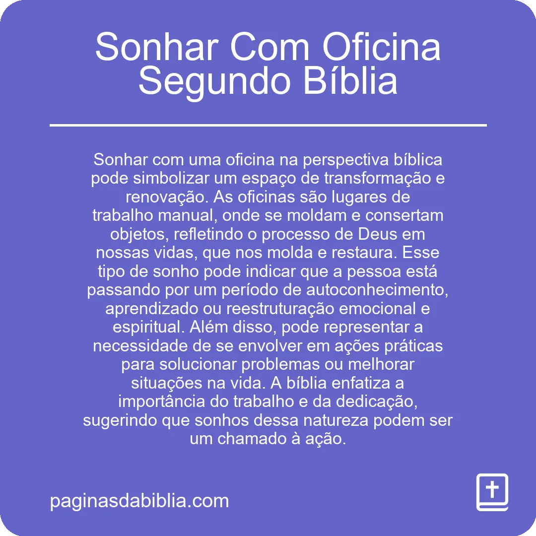 Sonhar Com Oficina Segundo Bíblia