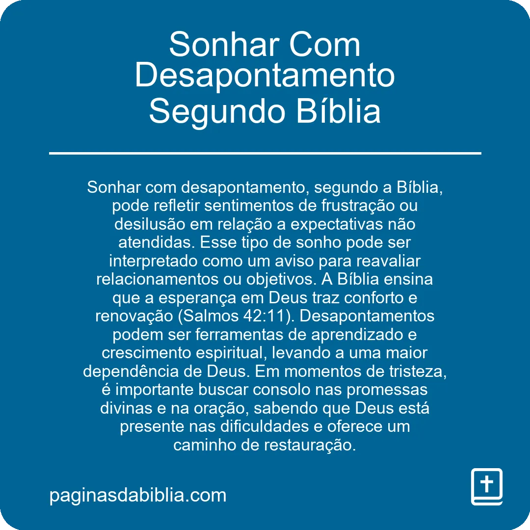 Sonhar Com Desapontamento Segundo Bíblia