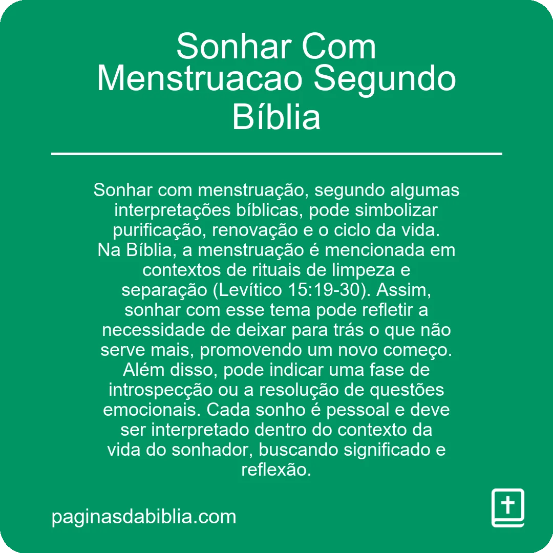 Sonhar Com Menstruacao Segundo Bíblia