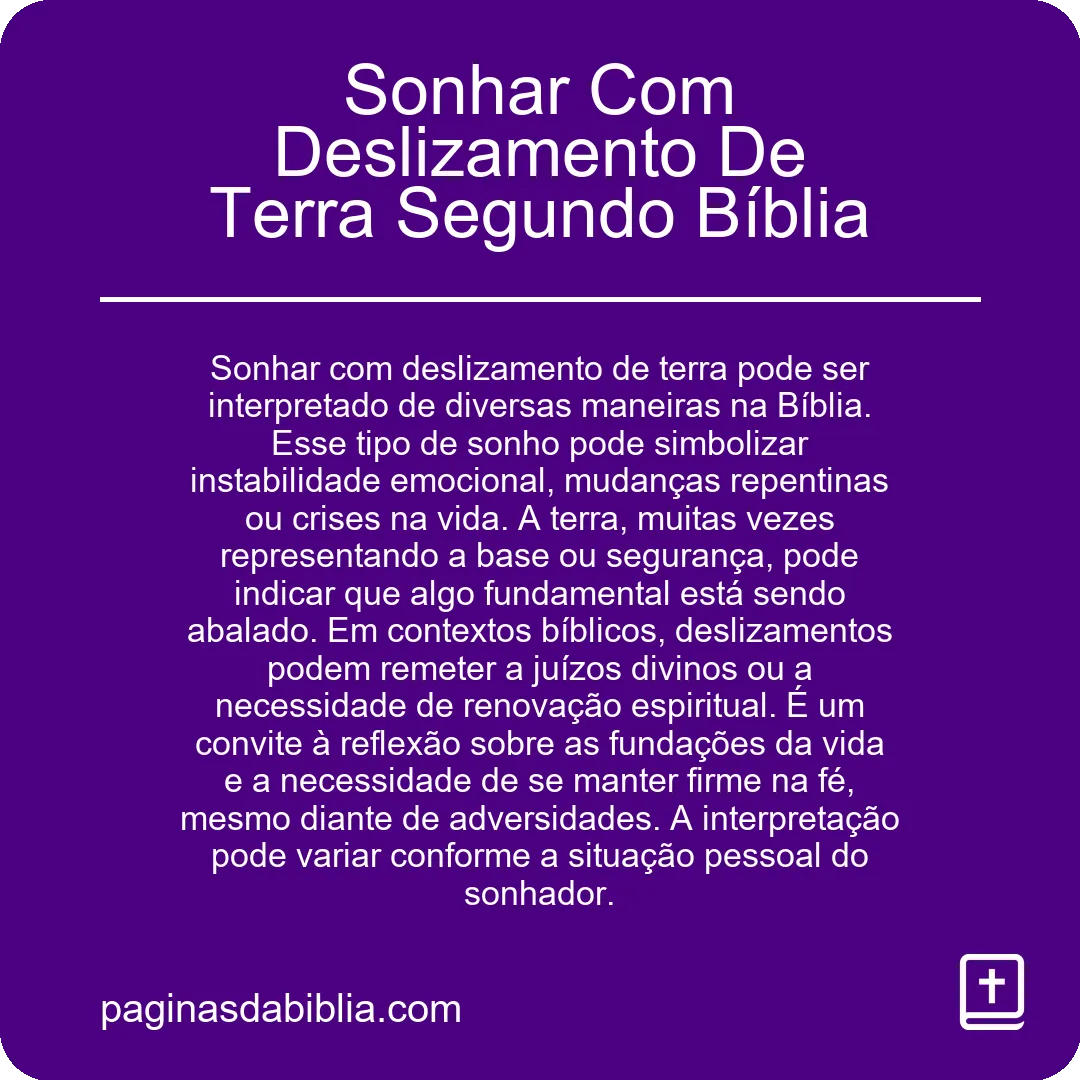 Sonhar Com Deslizamento De Terra Segundo Bíblia