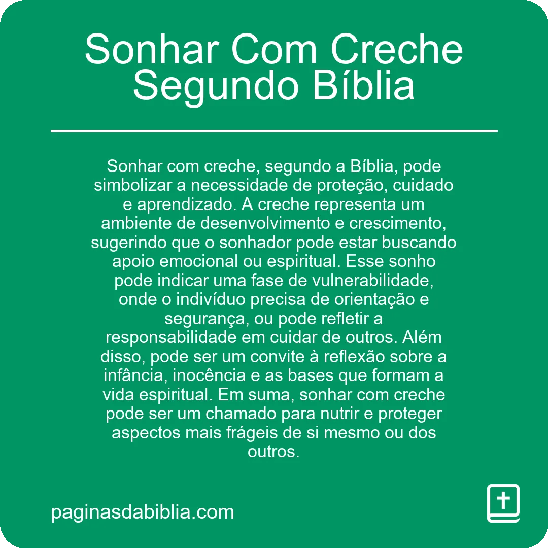 Sonhar Com Creche Segundo Bíblia