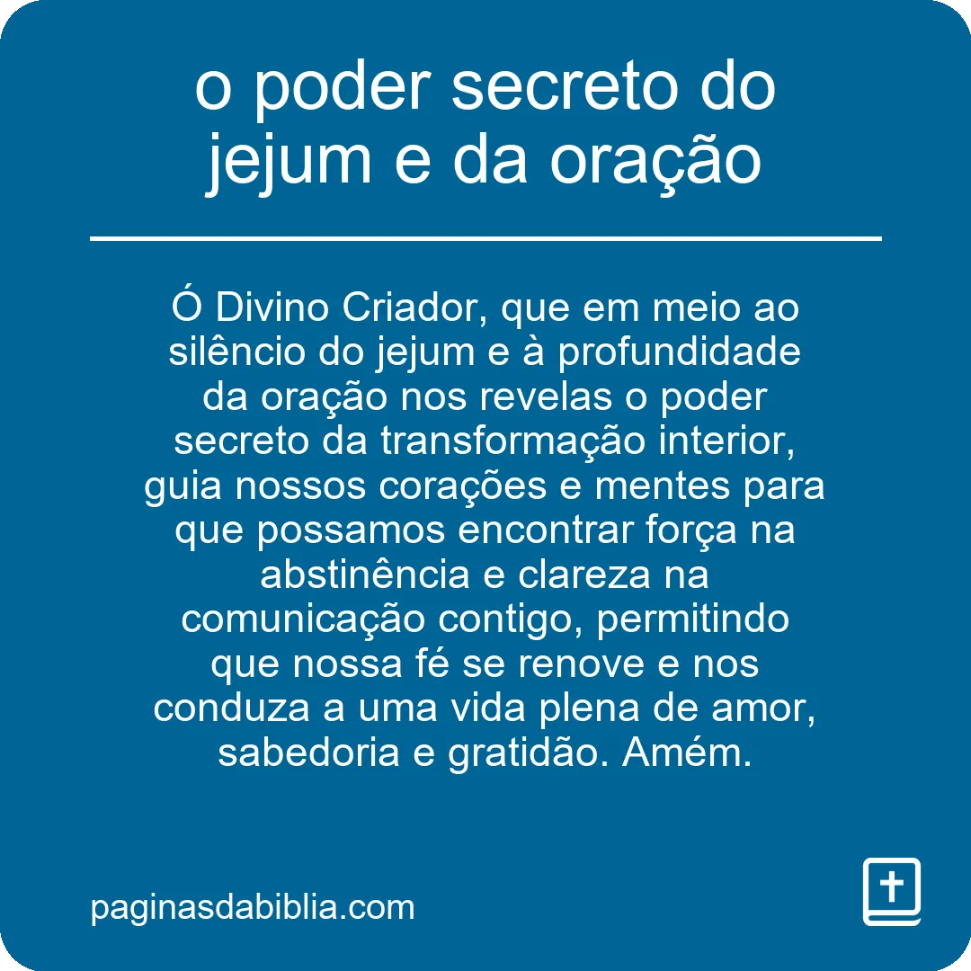 o poder secreto do jejum e da oração